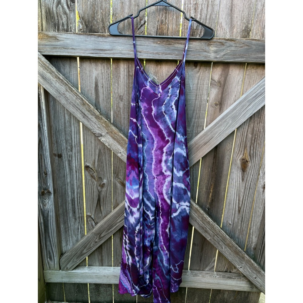 Zenana Purple Tie Dye Jumpsuit Small Boho Wide Leg Rayon V-Neck QP-7239Y